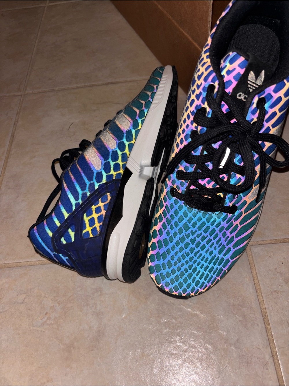 NWOT Reflective Holographic ZX FLUX XENO Blue Black Turquoise Adidas Shoes B2444 - Picture 15 of 17